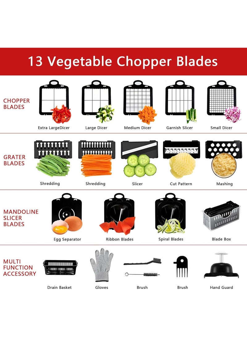 Bukela 25 in 1 Vegetable Chopper, 12 Blades Multifunction, Kitchen Veggie Cutter Food Chopper with Container Slicer Grater Spiralizer for Onion Potato Carrot Egg Cucumber Tomato Garlic - Image 4